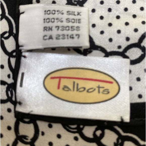 Vintage Talbots Black & White Silk Scarf Shopping Motif Neckerchief Monochrome - Picture 7 of 8
